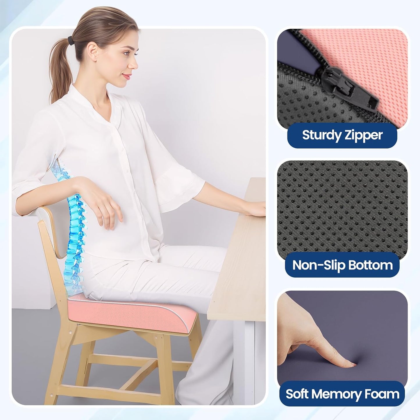 SweetSlubr Seat Cushion for Tailbone Pain Relief, Office Chair Cushion, Chair Pad, Memory Foam Large Cushion with Non-Slip Cover for Soft Support at Office Chair, Car Seat, Airplane, Black/Large