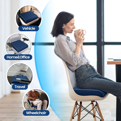 SweetSlubr Seat Cushion for Tailbone Pain Relief, Office Chair Cushion, Chair Pad, Memory Foam Large Cushion with Non-Slip Cover for Soft Support at Office Chair, Car Seat, Airplane, Black/Large