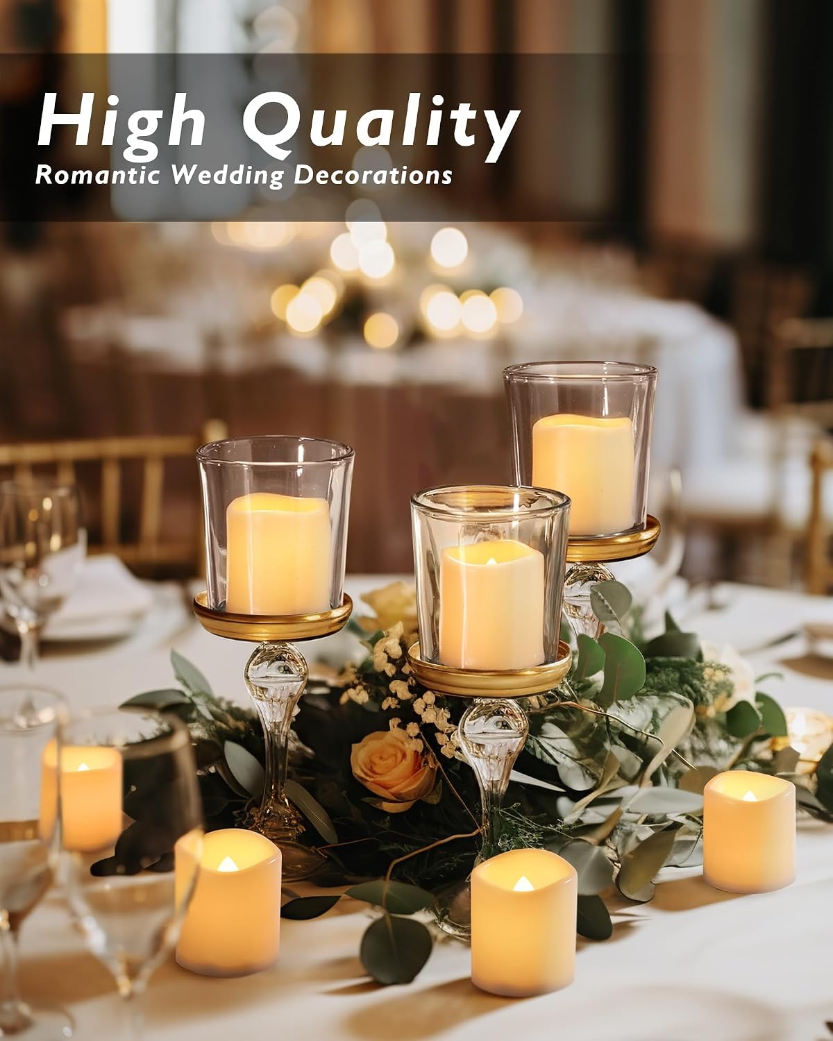Homemory 24Pack Flickering Flameless Votive Candles for Wedding Decoration, 200+Hour Warm White Battery Operated LED Tealight, Electric Fake Candles for Party, Receptions, Halloween, Christmas