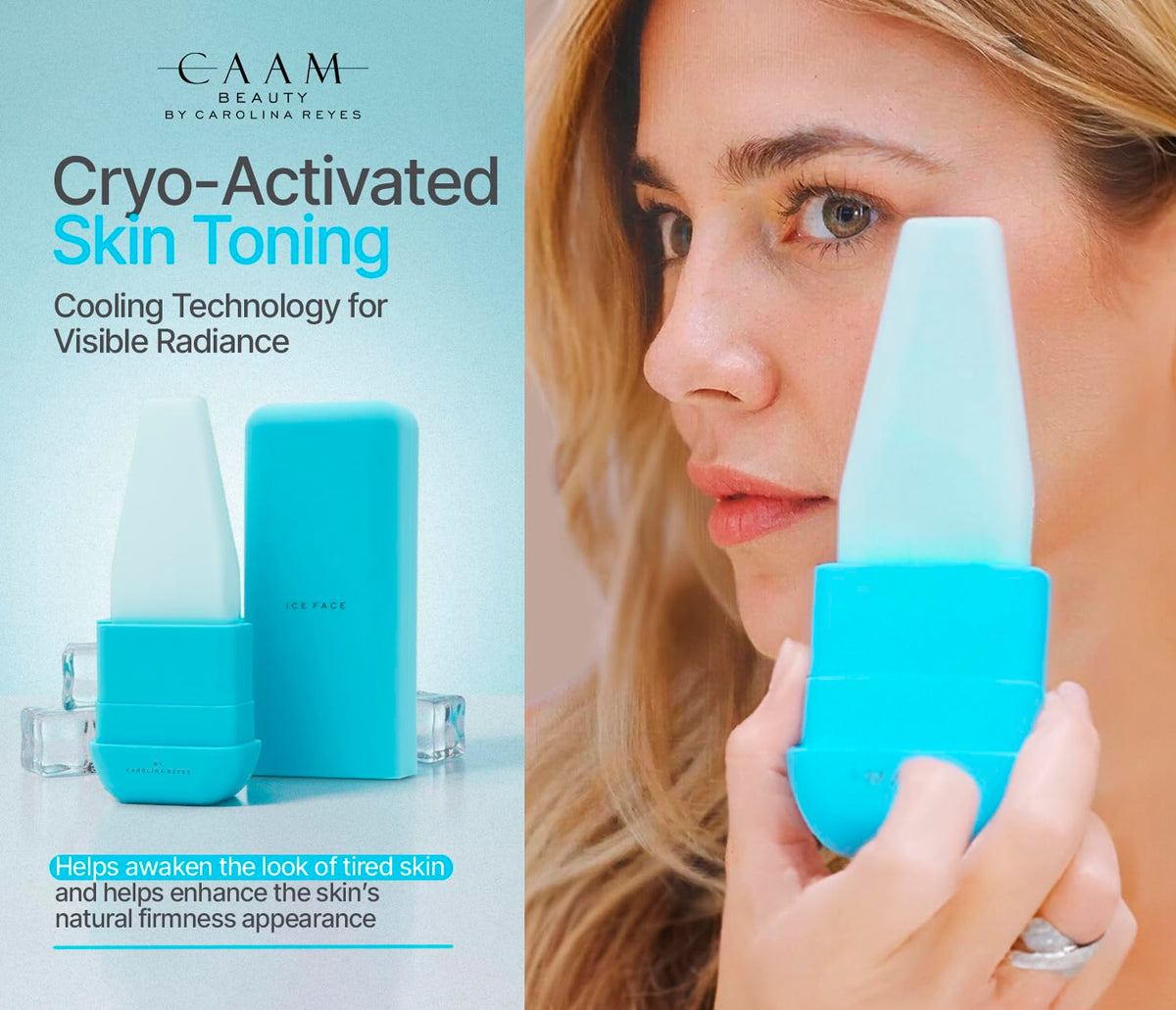 ICE FACE by CAAM BEAUTY | Facial Cryotherapy Roller for “Face & Neck | No-Drip Silicone | Depuff, Firm & Tone | Patented | Designed by Carolina Reyes