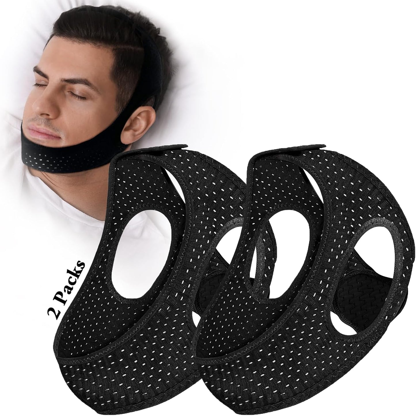 2 Pack Anti Snore Chin Strap for Sleeping, Jaw Tape Mouth Snoring Sleep Devices Stopper, Cpap Users Breathing Head Mouthpiece Solution Keep Closed, Mandibular Advancement Reducing Aids Men Women