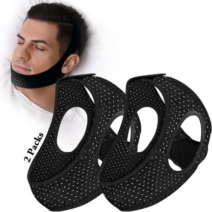 2 Pack Anti Snore Chin Strap for Sleeping, Jaw Tape Mouth Snoring Sleep Devices Stopper, Cpap Users Breathing Head Mouthpiece Solution Keep Closed, Mandibular Advancement Reducing Aids Men Women