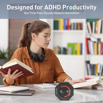 Secura Pomodoro Timer for ADHD & Productivity, Flip Cube Timer with 7 Presets (5/10/15/20/25/50/90 Min), Visual Countdown Progress Bar for Work, Study, Kids & Desk (Dark Gray)