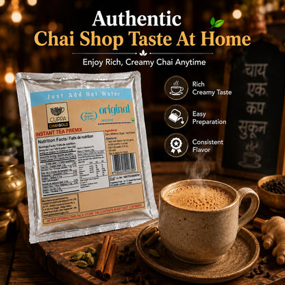 Chai Gold Instant Chai Tea Premix Powder - Sweetened Milk Tea Latte Mix for Home and Beverage Dispensers - [500g / 1.1 lb Bulk Bag] (Kadak)