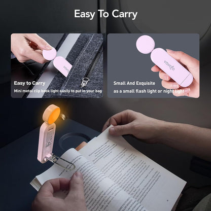 VAVOFO USB Rechargeable Book Light, Blue Light Blocking, Amber Clip-On Bookmark Shaped Reading Light, Eye Care 6 LEDs With 9 Lighting Modes for Bookworms (Grey)