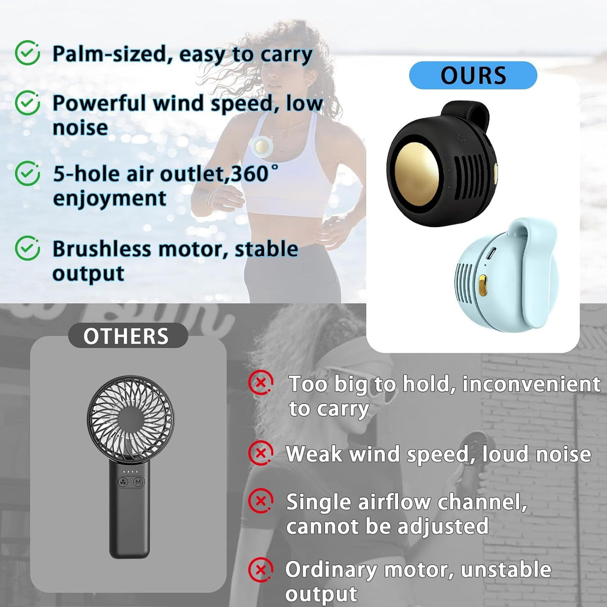 Portable Clip-On Fan, Mini USB Rechargeable 360° Rotatable Fan, Personal Fan 3-Speed Silent Mini Bladeless Fans (White)