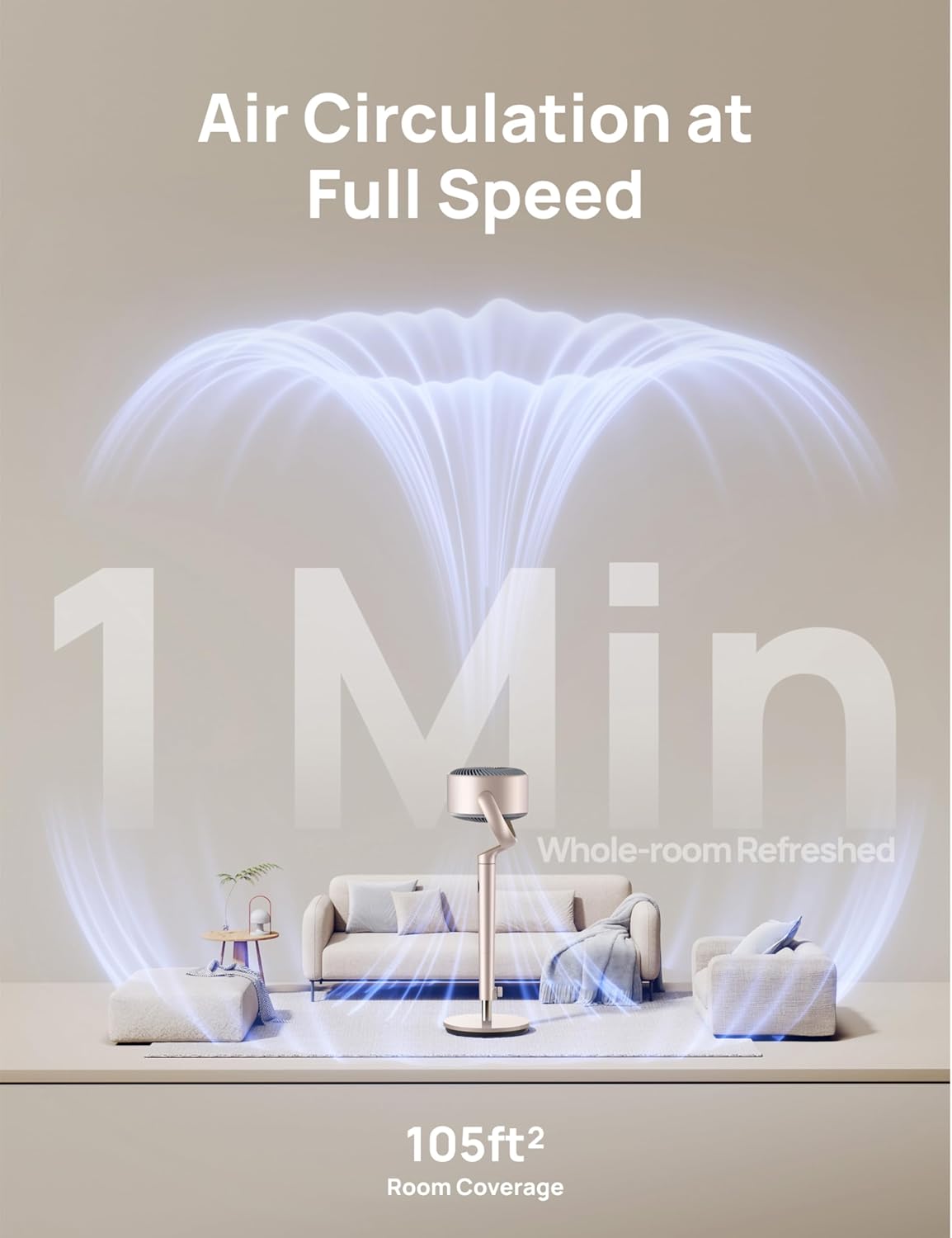 DREO Smart Fan for Bedroom, 120° +120° Omni-Directional Oscillating Fans, 100ft Quiet Pedestal Fan with RGB Light, 9 Speeds, 6 Modes, 20dB, 8H Timer, Wi-Fi/Voice/Alexa, 35-40" Floor Fans with Remote