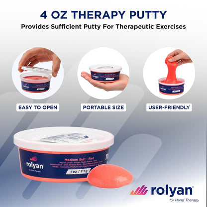 Sammons Preston Therapy Putty, Therapeutic Hand Exerciser, Theraputty for Finger and Hand Rehabilitation, Exercise Putty to Improve Hand Grip Strength, Occupational Therapy, 4 Ounce, Medium Soft, Red