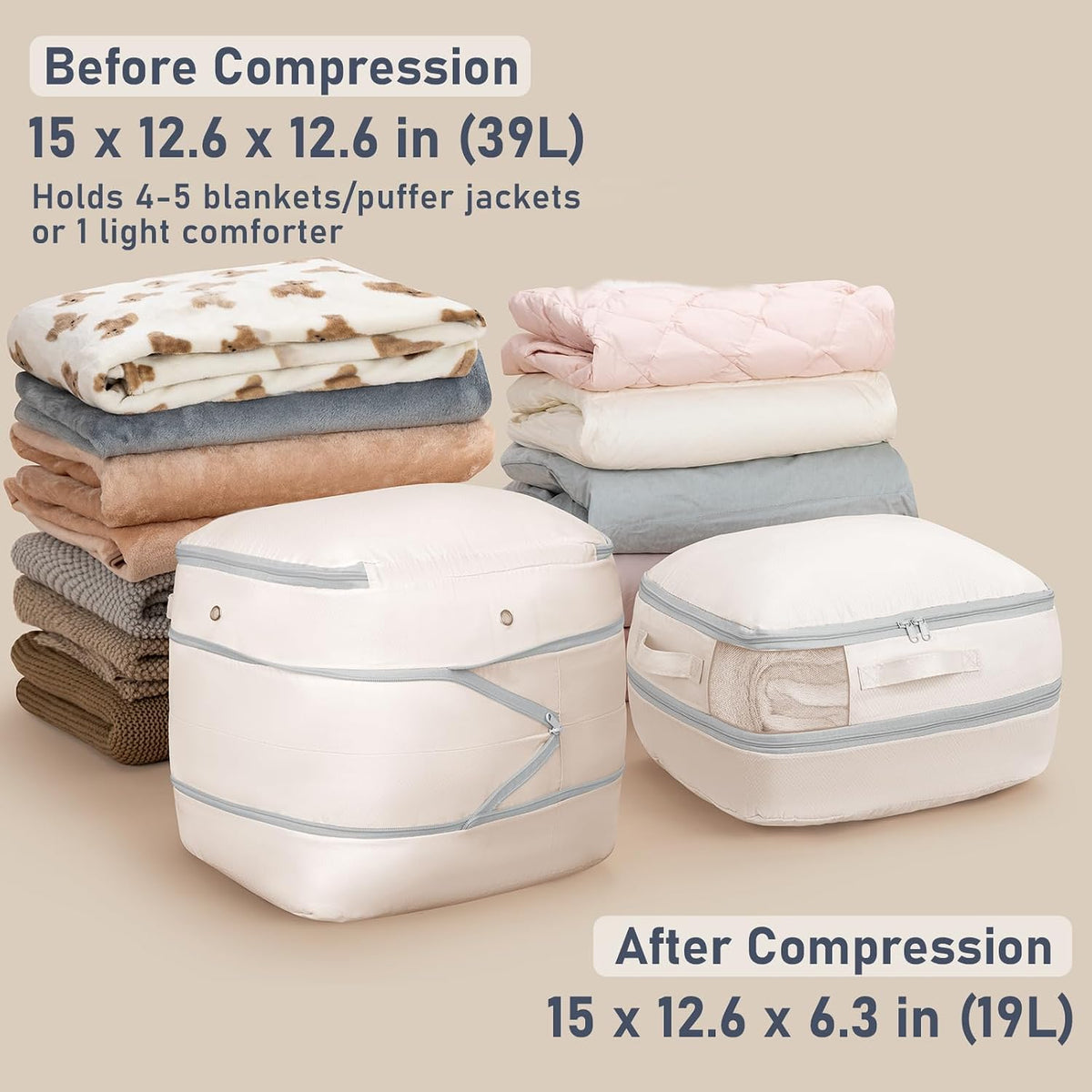 DIMJ Comforter Storage Bag - Blanket Storage Organizer Compression Bags, Large Capacity Ultra Space Saving Self Compression Organize for Bedding, Pillow, Duvet, Sheet Storage with Zipper Window