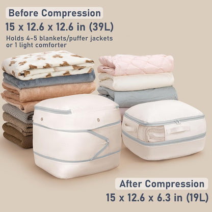 DIMJ Comforter Storage Bag - Blanket Storage Organizer Compression Bags, Large Capacity Ultra Space Saving Self Compression Organize for Bedding, Pillow, Duvet, Sheet Storage with Zipper Window
