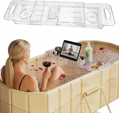 Expandable Bathtub Tray, Foldable Bath Tray for Tub, Acrylic Bath Table Trays Storage Rack, Bath Tub Tray for Bathtub & Bathroom Accessories (Transparent Bathtub Tray, 22"L x 7.8"W x 1.7"H)
