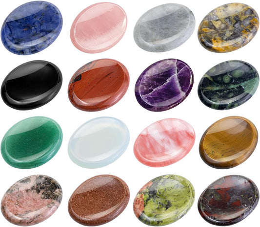 Mix 4pcs Worry Stone for Anxiety, Carved Pocket Thumb Palm Gemstone Natural Chakra Reiki Healing Crystals Therapy for Energy Yoga and Decoration (Mix 4pcs)