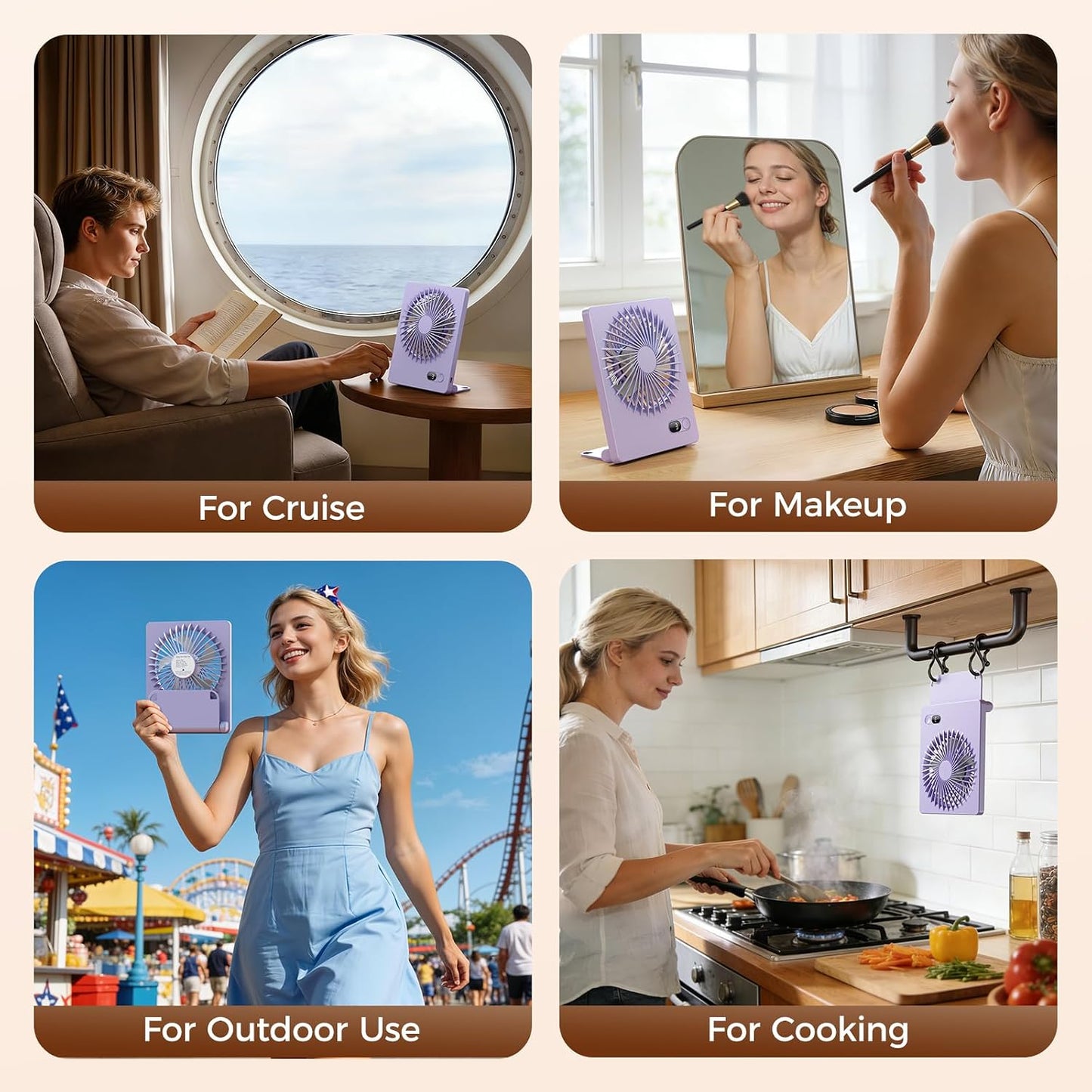 Zuvas Desk Fan Battery Operated Fan Rechargeable 180°Tilt Folding Personal Fan Ultra Quiet Small Portable 3 Speed Adjustable Strong Wind Fan For Office Bedroom Home Desktop Camping (White)