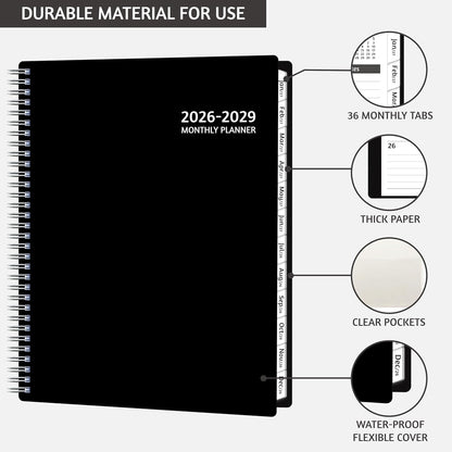 Monthly Planner 2026-2029, 36 Months Calendar Planner 2026-2029 from Jul 2026 – Jun 2029, 8.5'' x 11'' with Ruled Spread, Flexible Cover, Spiral Wirebound, Pocket, Coated Tabs, Notes ＆ Habit Tracker