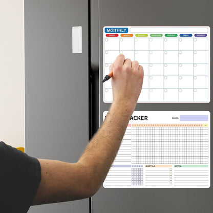 Habit Tracker Magnetic Whiteboard Set-Daily Weekly and Monthly Goal and Habit Tracker Magnetic Whiteboard for Refrigerator-Magnetic Calendar for Fridge -Motivational Goal & Planner Journal