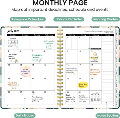Planner 2026-2027, Academic Monthly and Weekly Calendar Planner for Women, July 2026 - June 2027, Hardcover Pretty Agenda Planner Book with Tabs, Spiral Daily Organizer for School Office Home Supplies, 6.3" x 8.5" - Blue Floral