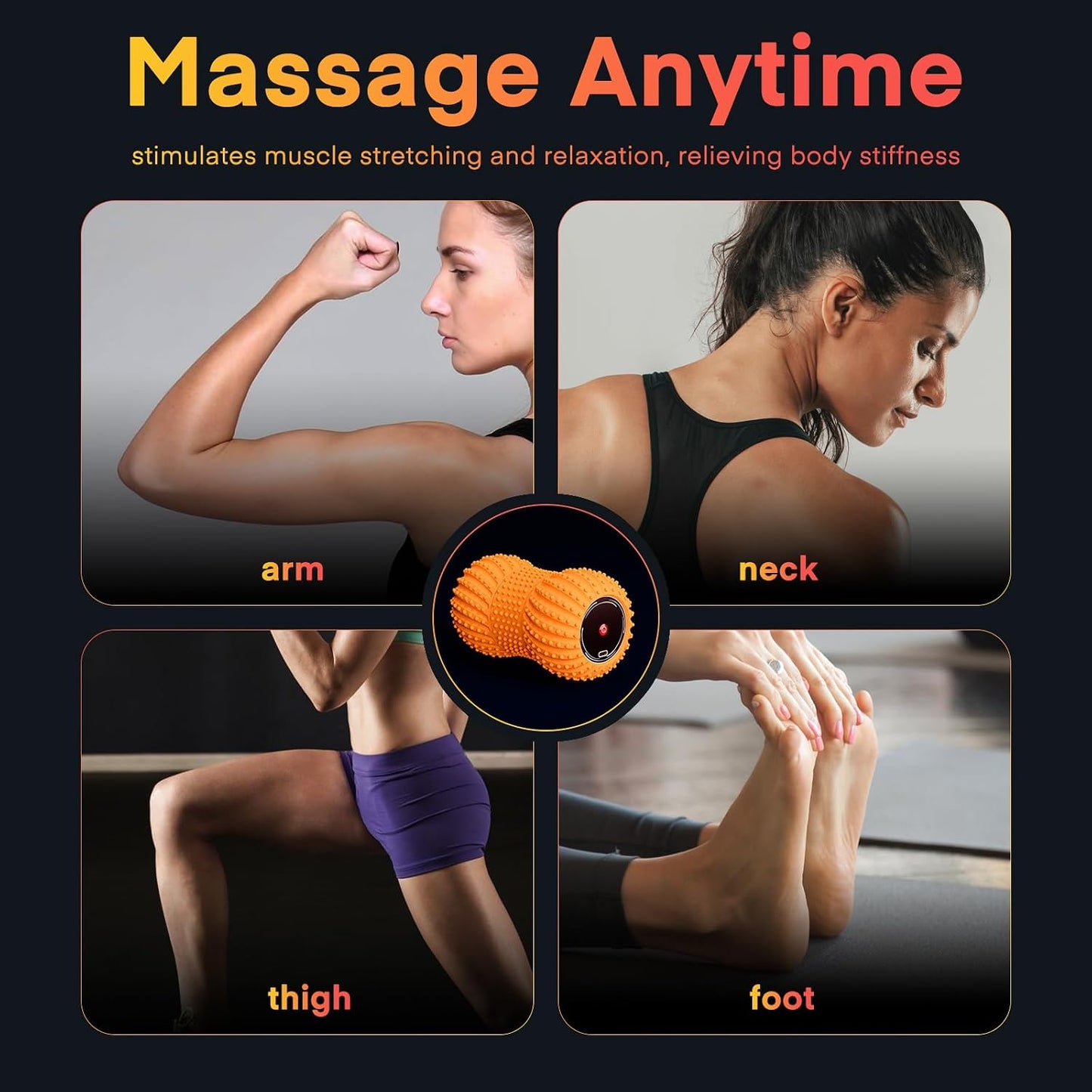 2 in 1 Vibrating Peanut Massage Ball with 6 Massaging Modes and Bluetooth Speaker, Rechargeable Vibrating Massage Yoga Roller Ball for Muscle Recovery, Orange