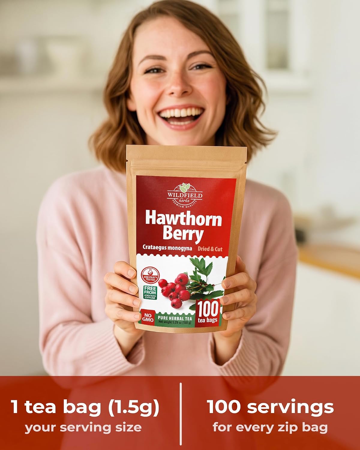 100 Bags Hawthorn Berry Herbal Tea (Crataegi fructus) – 100 Tea Bags 1.5g Hawthorn Fruit Espino Blanco