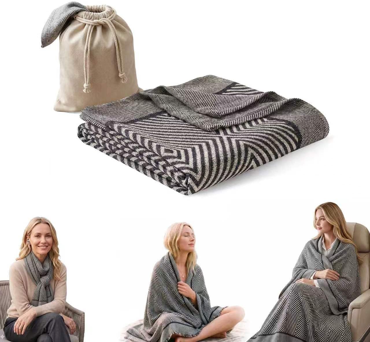 Travel Blanket Airplane - Ultra Soft & Lightweight Knit Design Compact Airplane Blanket,53x72 Inch,Stylish Travel Shawl Wraps for Flights,Office,Home Use,Travel Essentials & Gifts