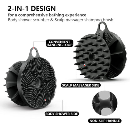 Silicone Body Scrubber 2 Pack, BEAUTAIL Shower Bath Scrubber, More Hygienic Than Traditional Loofah, Lather Nicely, Gentle Exfoliating Brush for Women Men Baby Sensitive Skin, Black+Purple