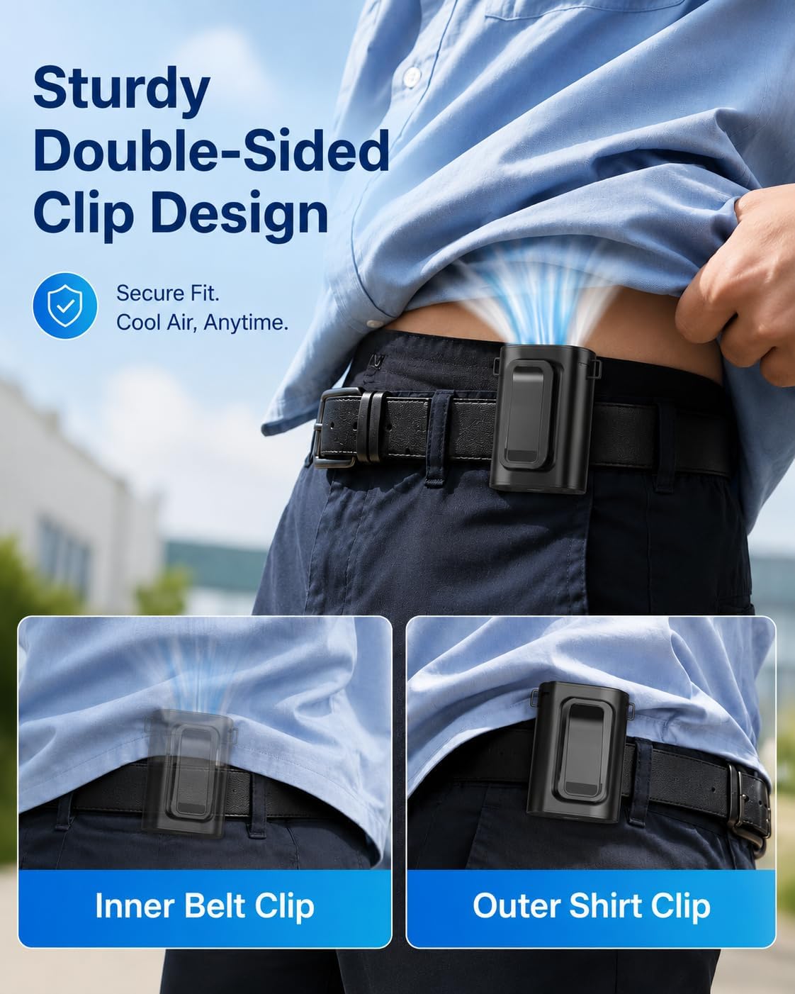 Portable Waist Fan, Ultra Lightweight Wearable Clip On Fan for Shirt, Mini Personal Neck Fan for Travel, Hands Free Belt Fan with Strong Airflow, Rechargeable Small Body Fan for Women & Men