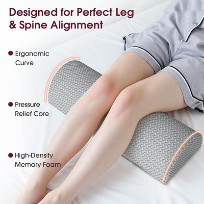 TranquilRelax Knee Pillow for Back Sleeping Memory Foam Half Moon Bolster Pillow for Legs, Under Knee Support, Ankle & Foot Comfort Orthopedic Pillow for Side Sleepers (Grey, 20.4" x 8" x 4.9")