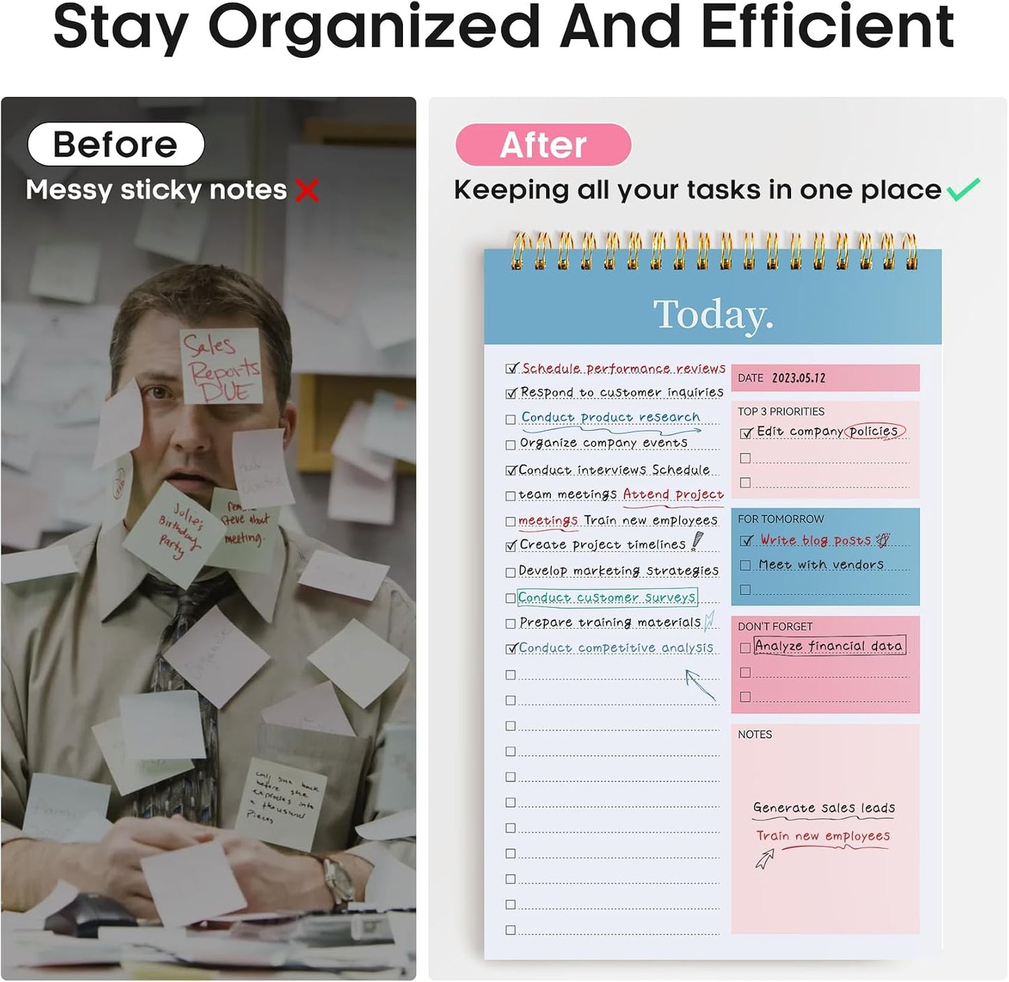 Taja To Do List Notepad - To Do List Notebook for Work with 52 Sheets, 9.8" x 6.5", Undated Daily Planner Perfect for Daily Tasks and Goal Setting, Notepad Suitable for Office, Home & School - Violet Dream