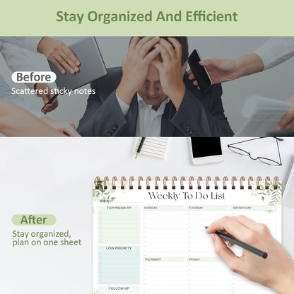 Weekly To Do List Notepad, 52 Sheets, Undated Weekly Planner, Letter Size | 8.5"x11", 100GSM, Thick Paper, Twin-Wire Spiral Bound, Tear Off Desk Pad, For Women & Man, Home School & Office Work