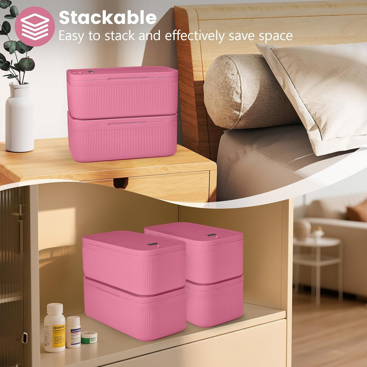 Small Lock Box, Lockable Storage Box with Combination Code for Medication Safe, Medicine Lock Box for Pills/First Aid Kits/Food/Snack Phone Jail, Locked Container for Home/Fridge/Office/School (Pink)