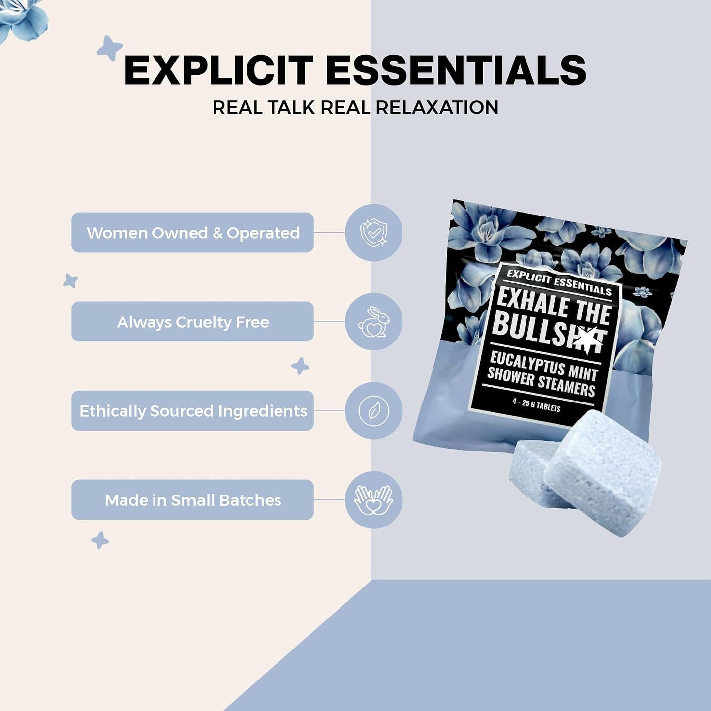 Explicit Essentials B Relax Shower Steamers | Lavender Mint Aromatherapy Shower Steamers for Relaxation & Stress Relief | Spa Shower Gift for Self-Care, Birthdays & Holidays