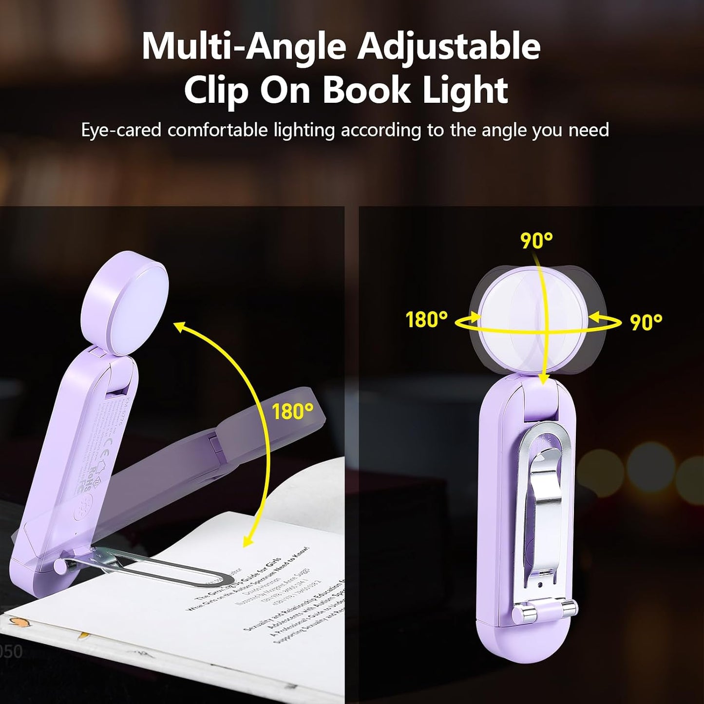 VAVOFO USB Rechargeable Book Light, Blue Light Blocking, Amber Clip-On Bookmark Shaped Reading Light, Eye Care 6 LEDs With 9 Lighting Modes for Bookworms (Grey)