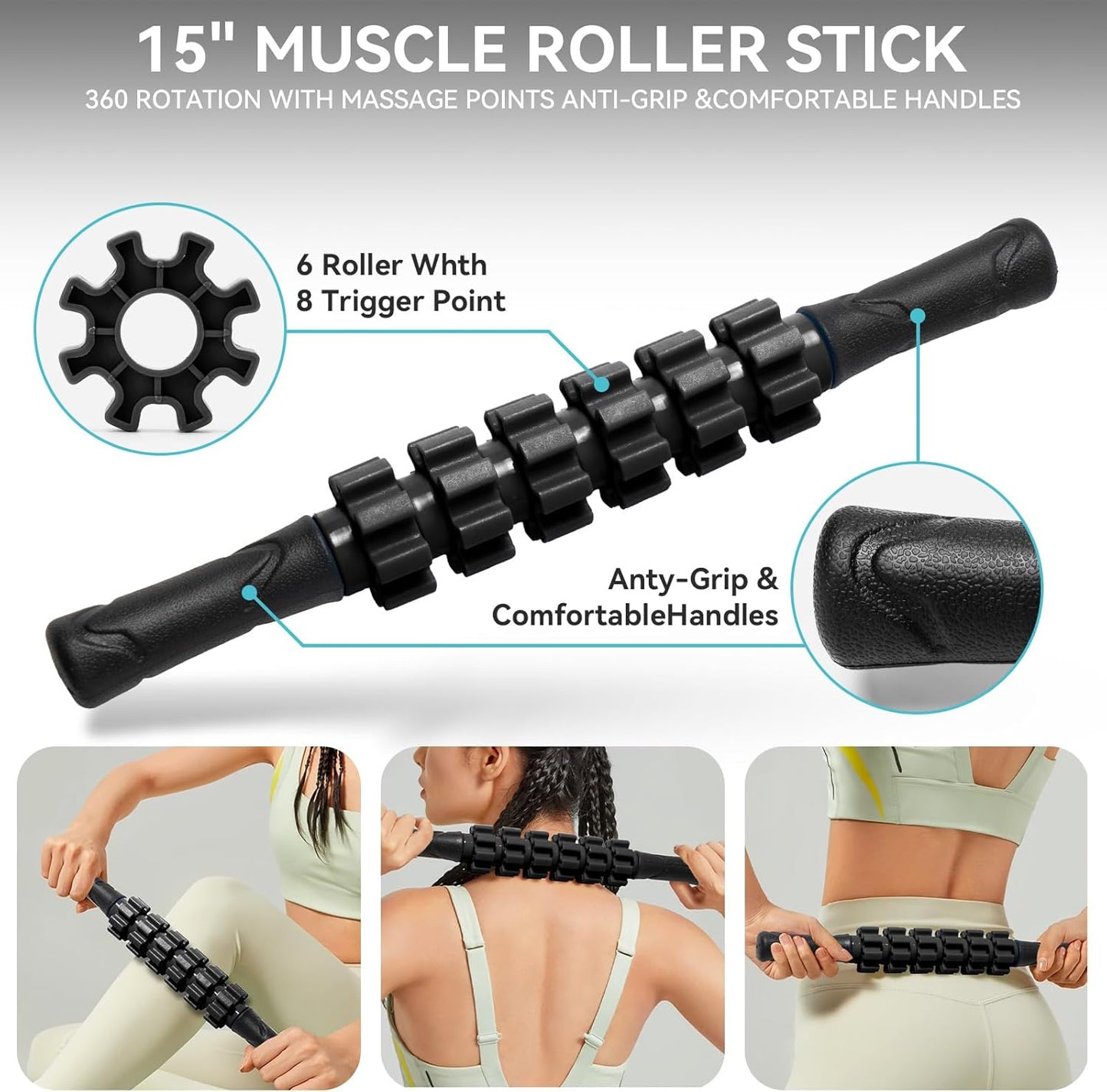 Krightlink 5 in 1 Foam Roller Set for Deep Tissue Muscle Massage, Trigger Point Fitness Exercise Foam Roller, Massage Roller, Massage Ball, Stretching Strap, for Whole Body (Orange Black)