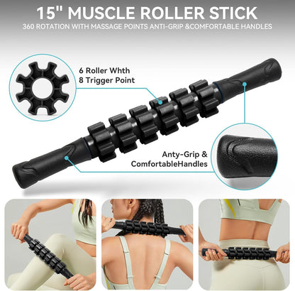 Krightlink 5 in 1 Foam Roller Set for Deep Tissue Muscle Massage, Trigger Point Fitness Exercise Foam Roller, Massage Roller, Massage Ball, Stretching Strap, for Whole Body (Orange Black)