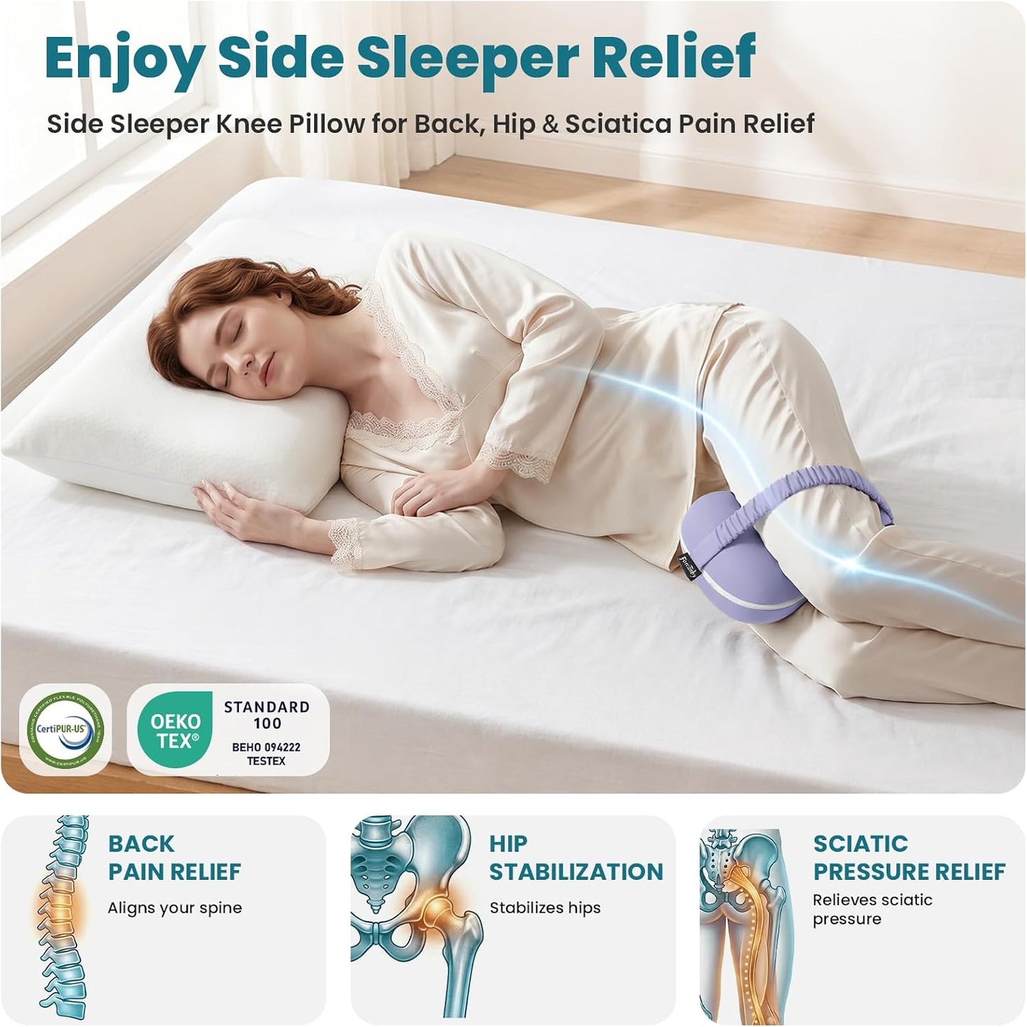 Knee Pillow for Side Sleepers - Smooth Spine Alignment Pillow, Memory Foam Knee Pillows for Back Hip Pain, Spine Aligning, Sciatica, Surgery Recovery, Pregnancy
