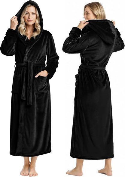 NY Threads Premium Womens Robe with Hood, Plush Fleece Long Bath Robe for Women, Fluffy Soft Women's Bathrobe