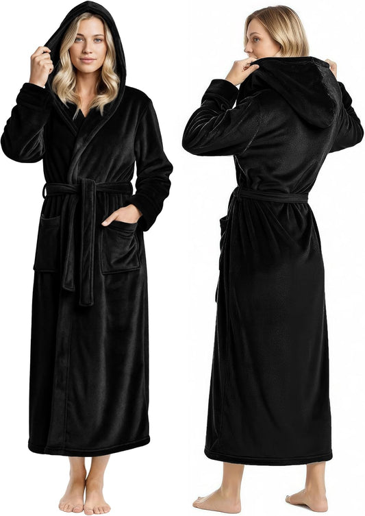 NY Threads Premium Womens Robe with Hood, Plush Fleece Long Bath Robe for Women, Fluffy Soft Women's Bathrobe