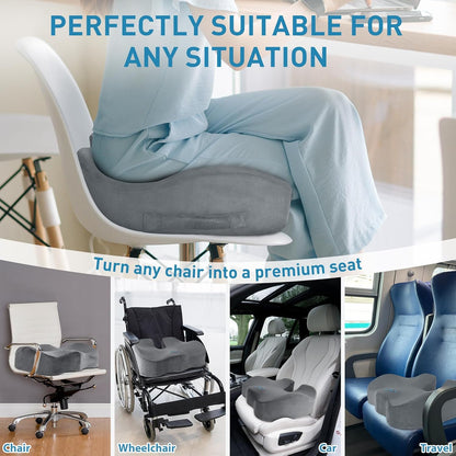 BlissTrends Seat Cushion with Velvet Cover, Thick Memory Foam Cushions for Office Chair, Car Seat, Airplane, Relieving Pressure Tailbone Sciatica Back Pain for Long Sitting, Car Drivers 4.7in Black