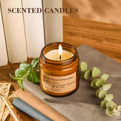 Scented Candles for Home,8 Pack Soy Wax Candle Set,Scented Candles Gift Set,Aromatherapy Candles, Amber Jar Vintage Apothecary Style, 8 Scents Gift Set