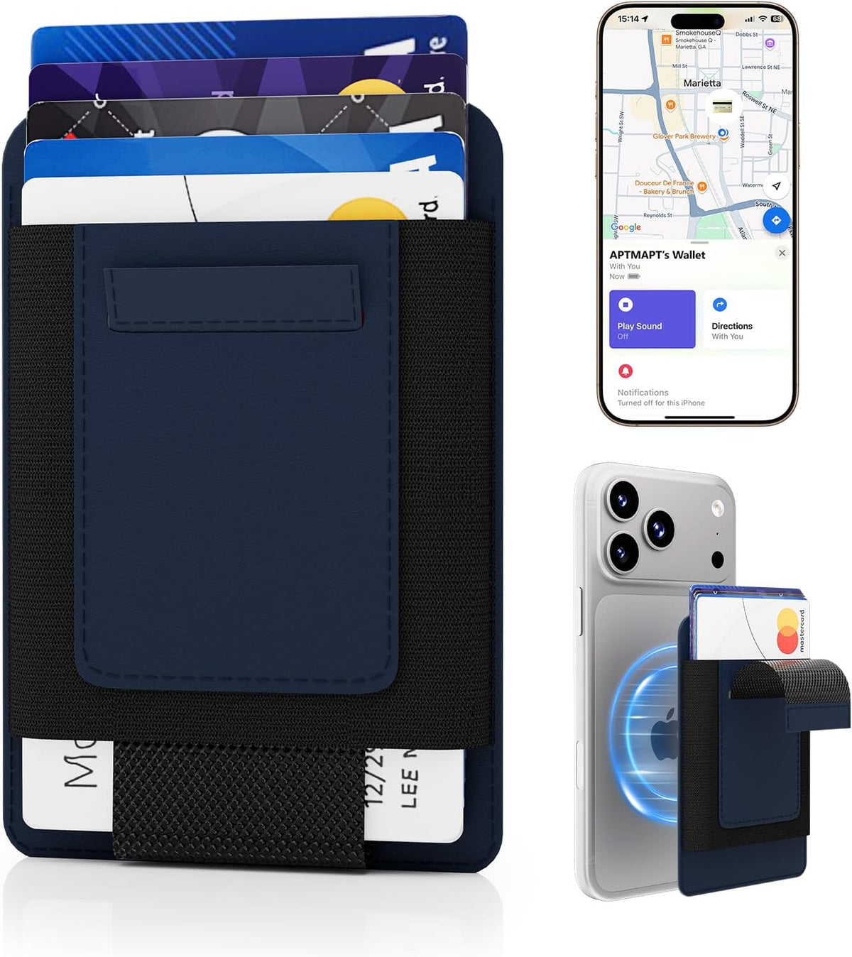 for MagSafe Wallet Works with Apple Find My, 5-Card RFID Holder with Pop-Up Strap, Strong Magnetic Wallet for iPhone 17/16/15/14/13/12 Pro Max Air Plus, Wireless Charging, Black