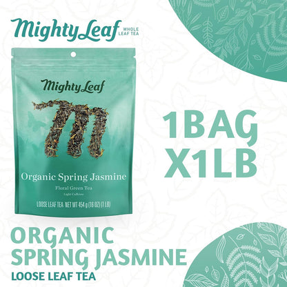 Mighty Leaf Organic Spring Jasmine Green Tea - 1 lb Bulk Loose Leaf Bag