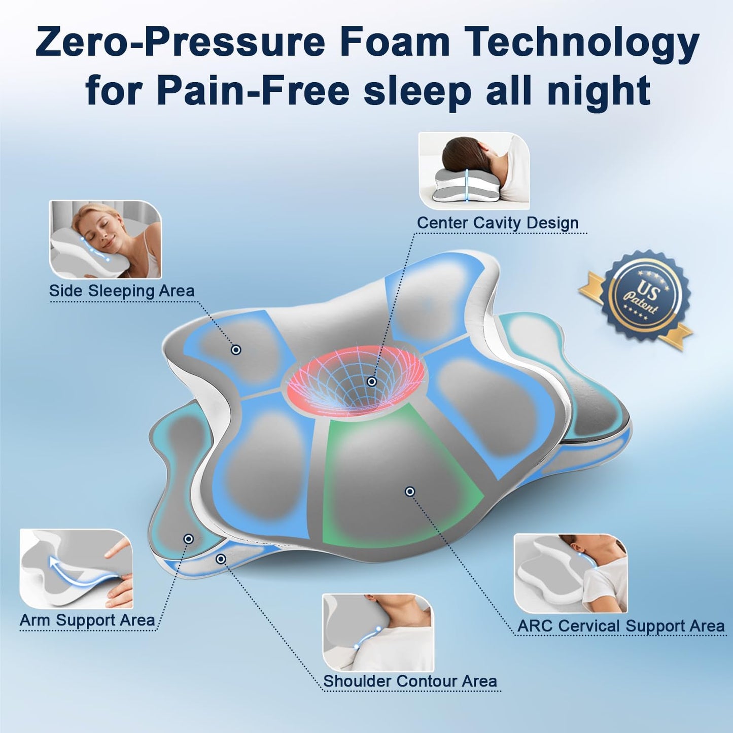Sleep Apnea Pillow with Neck Pain & Snoring Relief -Orthopedic Cervical Pillow,Ergonomic Contour Memory Foam Pillow for Side, Back,Stomach,Dreamers,Medium Firm (Darkgrey, Queen Size 25" lx15 wx5.8 h)
