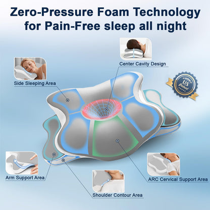 Sleep Apnea Pillow with Neck Pain & Snoring Relief -Orthopedic Cervical Pillow,Ergonomic Contour Memory Foam Pillow for Side, Back,Stomach,Dreamers,Medium Firm (Darkgrey, Queen Size 25" lx15 wx5.8 h)