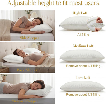 Cooling Bed Pillows for Sleeping Quee Size Set of 2, Shredded Memory Foam Pillows for Bed 2Pack, Adjustable Cool Pillow for Side, Back and Stomach Sleepers Neck Supportive-Queen Size