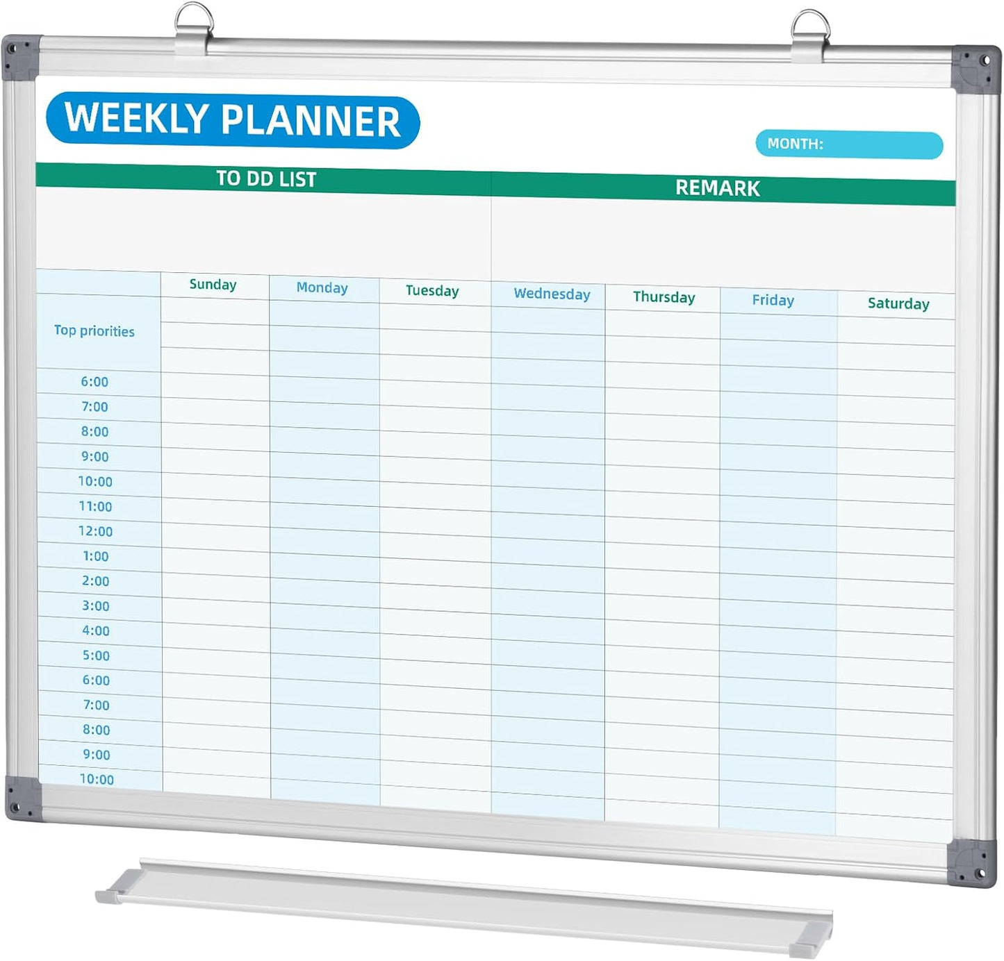 Weekly Hourly Planner Dry Erase Whiteboard with Silver Aluminium Frame for Wall -12" x 16"Hanging Removable Daily Weekly Weekly Planner and Hourly Schedule Checklist (16" x 12")