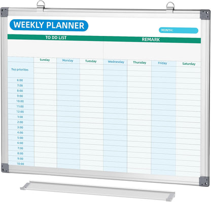 Weekly Hourly Planner Dry Erase Whiteboard with Silver Aluminium Frame for Wall -12" x 16"Hanging Removable Daily Weekly Weekly Planner and Hourly Schedule Checklist (16" x 12")