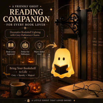 Library Lantern-Decorative Bookshelf Lighting, Mini Bookshelf Lamp Slides Between Books, Warm Amber LED Bookshelf Lights for Book Nook, Shelf Decor Gift for Book Lovers(Reading Ghost)