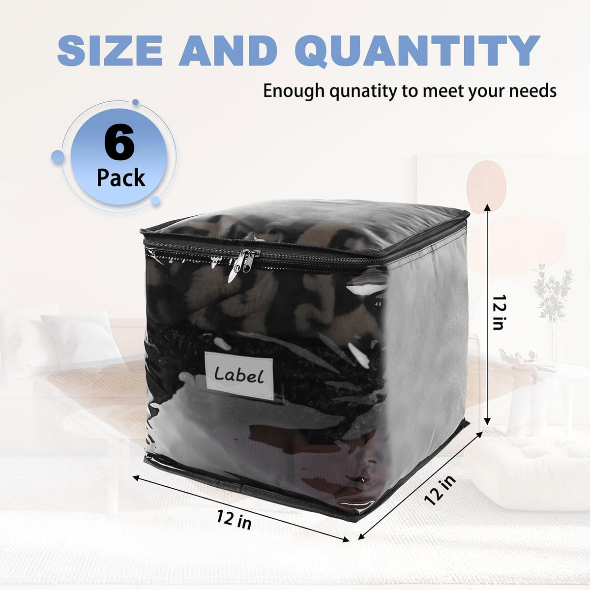 Clear Zippered Plastic Clothes Storage Bags, 6 Pack, White