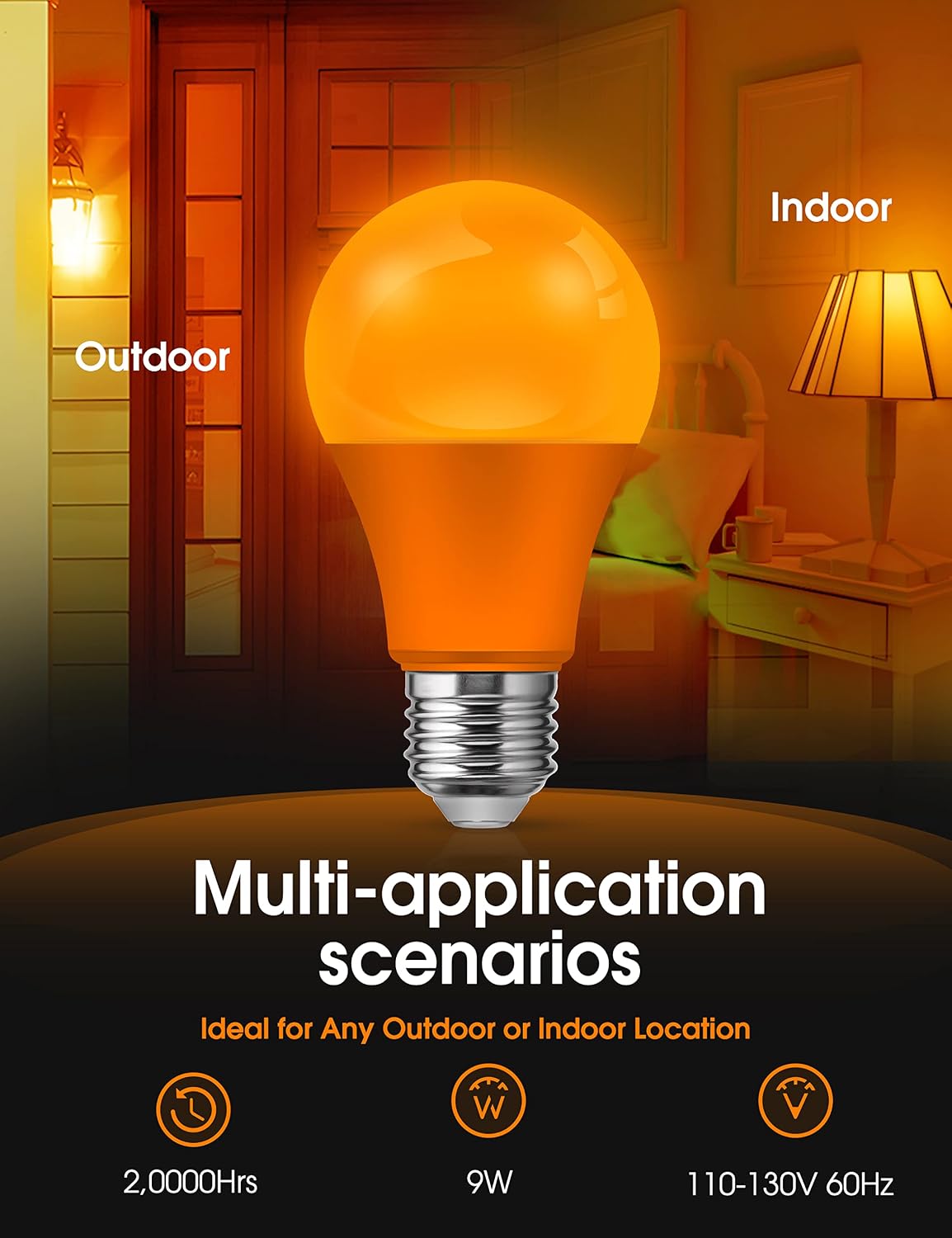 L LOHAS LED Sleep aid Amber Light Bulbs, Blue Light Blocking, A19 9W(60 Watt Equivalent) Dim Light Bulbs, 1800K Warm Light Bulb, E26 Base, 2 Pack