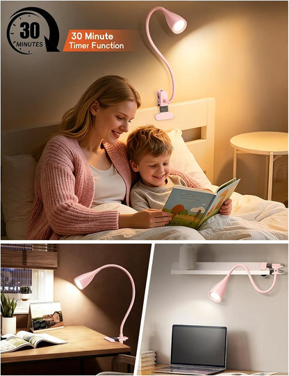 Reading Light for Book in Bed, Clip on Light Reading Lamp with Adapter, 5 Color Modes 10 Brightness, 360° Flexible Eye-Caring Clip on Desk Lamp Book Light for Reading in Bed Headboard Bedside Bedroom