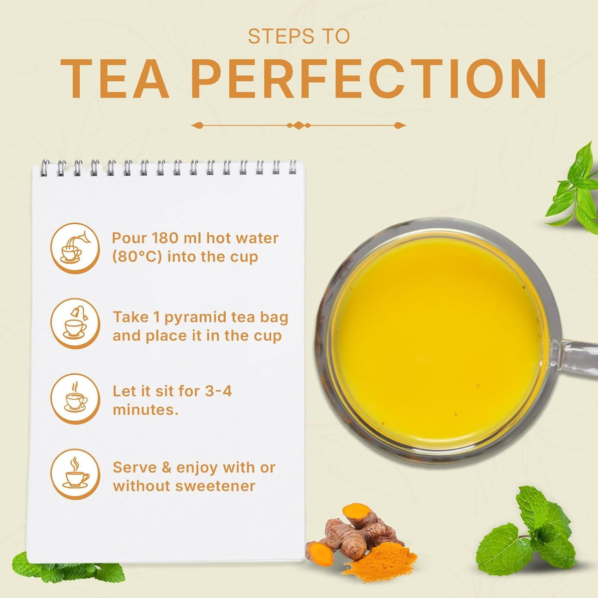 Turmeric, Peppermint & Basil Tulsi Green Tea Loose Leaf 3.5oz, 50 Tea Bags